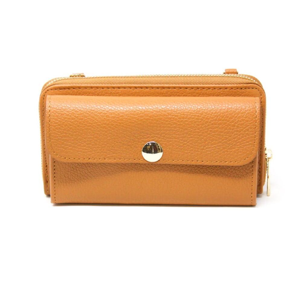 LEATHER WALLET W/CROSSBODY BAG BY GERMAN FUENTES camel NWT purse minimalist #